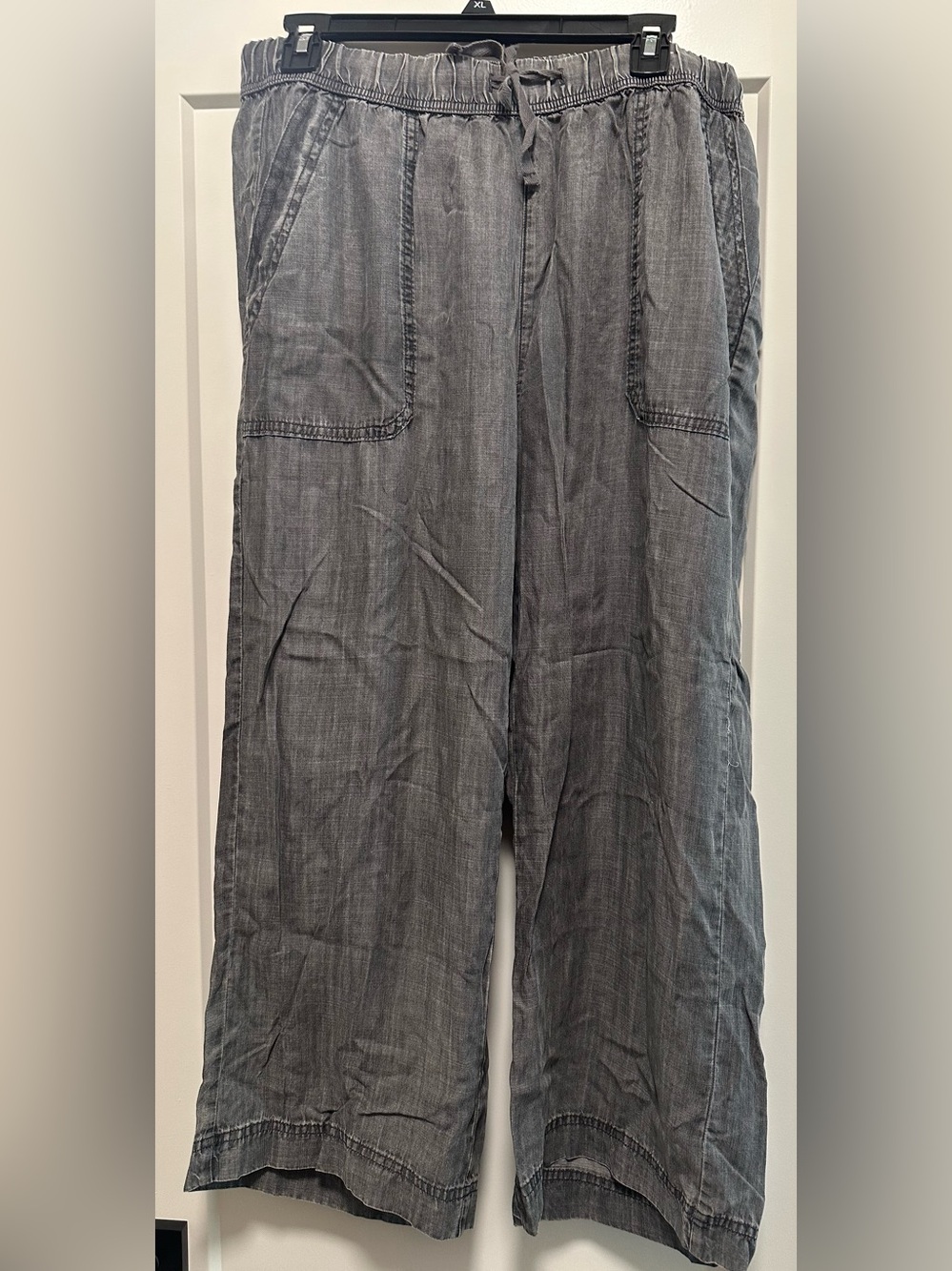 Women’s linen Gray Casual Drawstring wide leg ankle pants